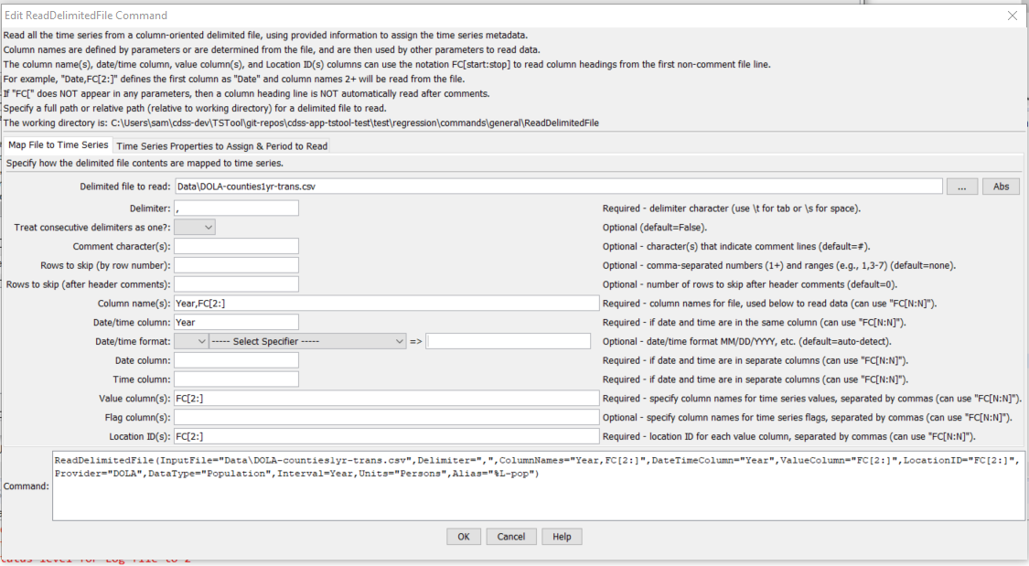 ReadDelimitedFile command editor when reading column names from the file