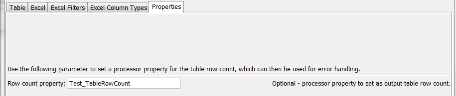 ReadTableFromExcel command editor for properties parameters