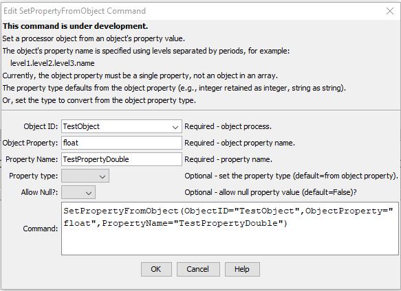SetPropertyFromObject command editor
