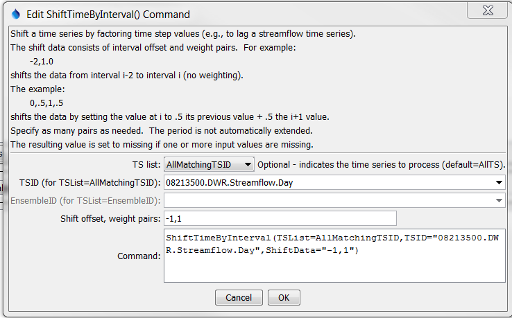 ShiftTimeByInterval command editor