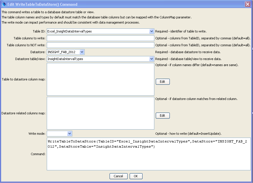 Datastore Table Example WriteTableToDataStore - CDSS / TSTool