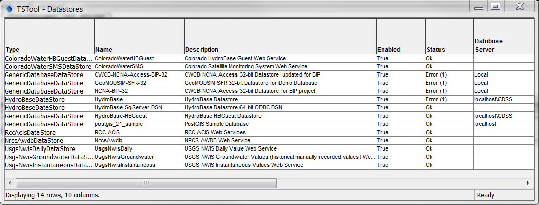 Datastore information from View Datastores menu