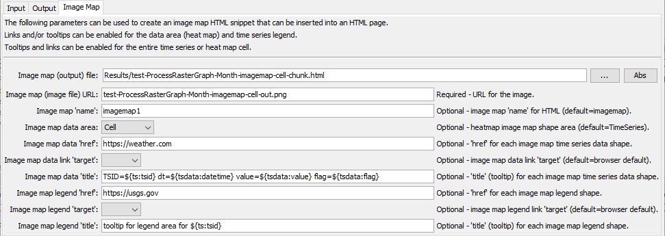 ProcessRasterGraph command editor for image map parameters