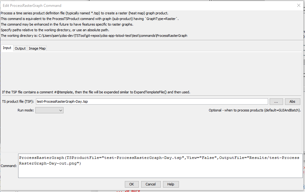 ProcessRasterGraph command editor for input parameters