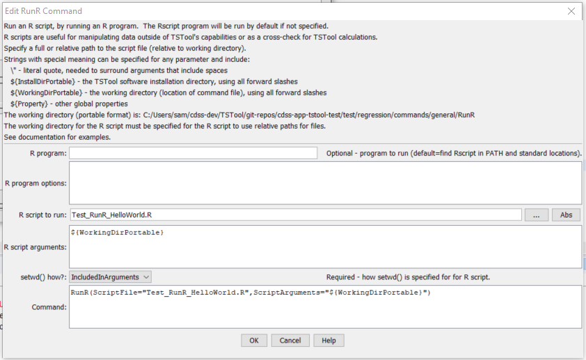 RunR command editor