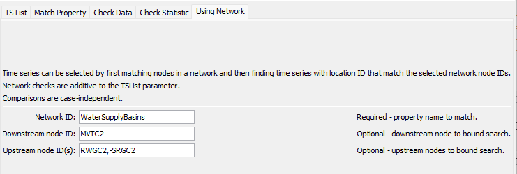 SelectTimeSeries command editor specifying network nodes