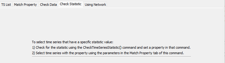 SelectTimeSeries command editor specifying a statistic to check