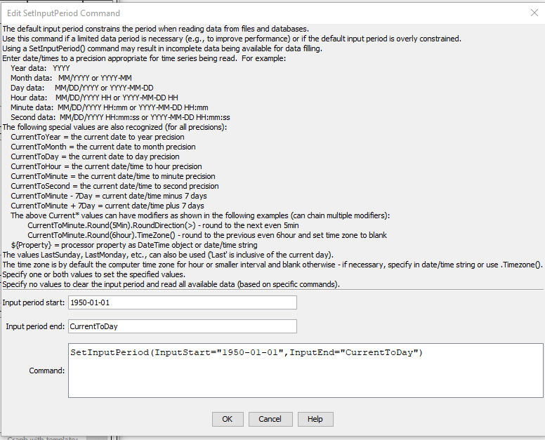 SetInputPeriod command editor