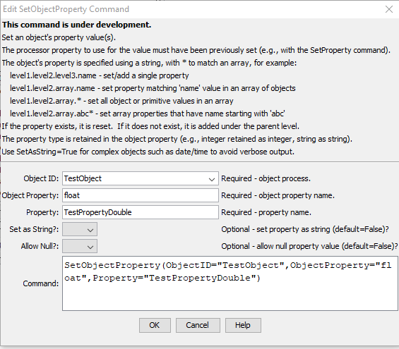 SetObjectProperty command editor