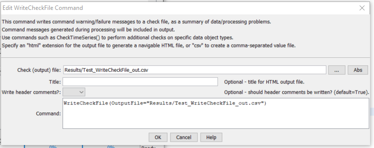 WriteCheckFile command editor