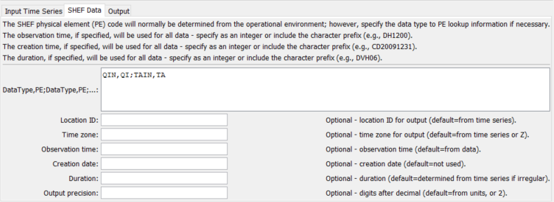 WriteSHEF command editor for SHEF data parameters