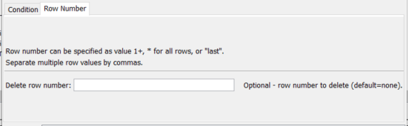 DeleteTableRows command editor for Row Number parameters