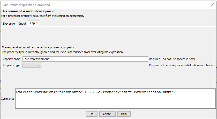 SetProperty command editor for output parameters