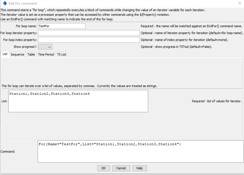 For command editor for list iteration values