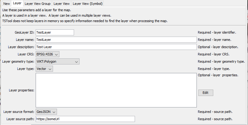 GeoMap command editor for layer parameters