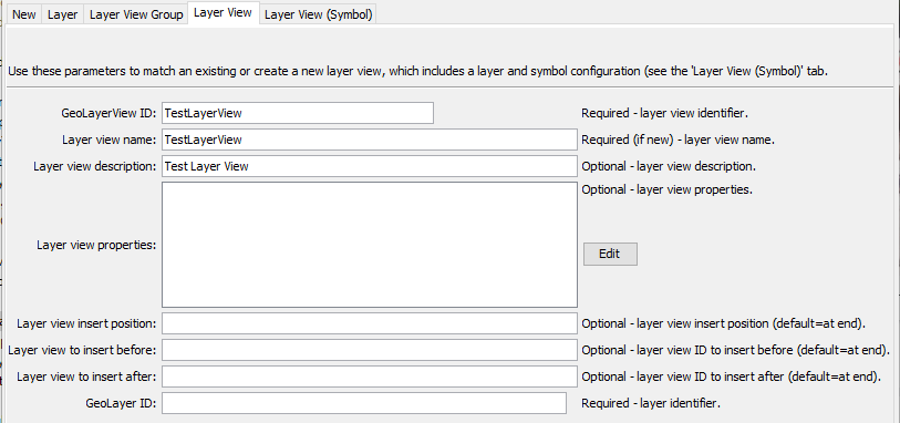 GeoMap command editor for layer view parameters