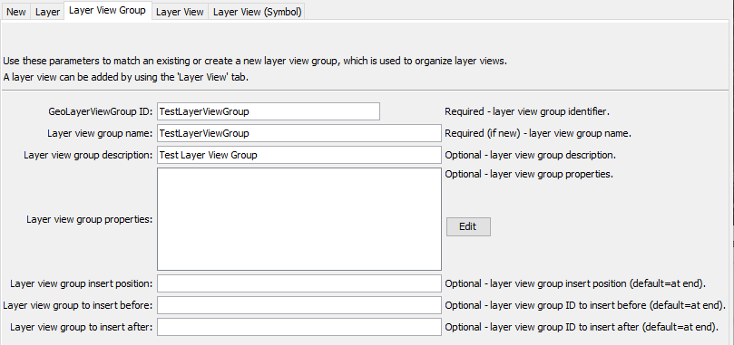 GeoMap command editor for layer view group parameters