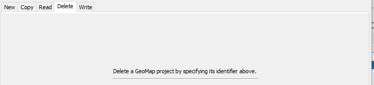 GeoMapProject command editor to delete a project