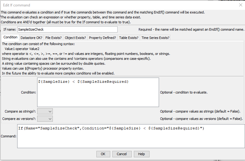 If command editor for conditions test