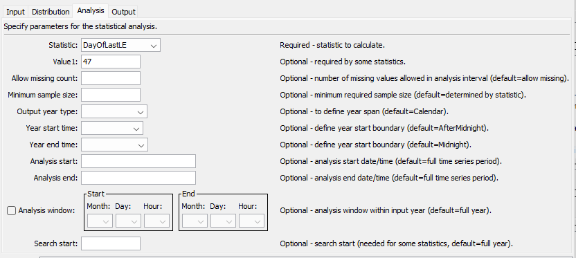 NewStatisticYearTS command editor for Analysis parameters