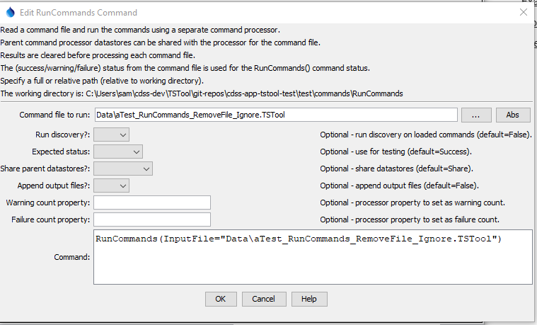 RunCommands command editor