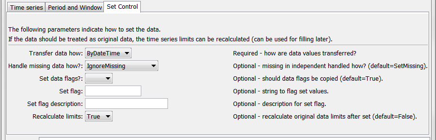 SetFromTS command editor for set control parameters