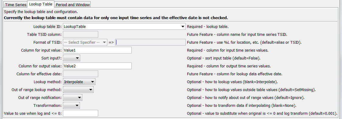 SetTimeSeriesValuesFromLookupTable_Lookup command editor for Lookup parameters