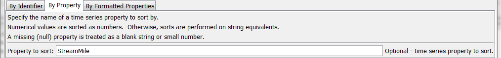 SortTimeSeries command editor to sort by a time series property