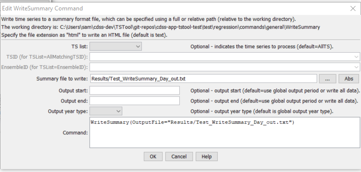 WriteSummary command editor