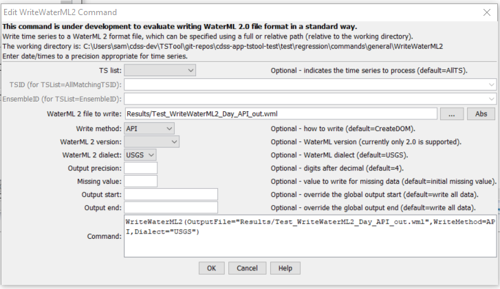 WriteWaterML2 command editor
